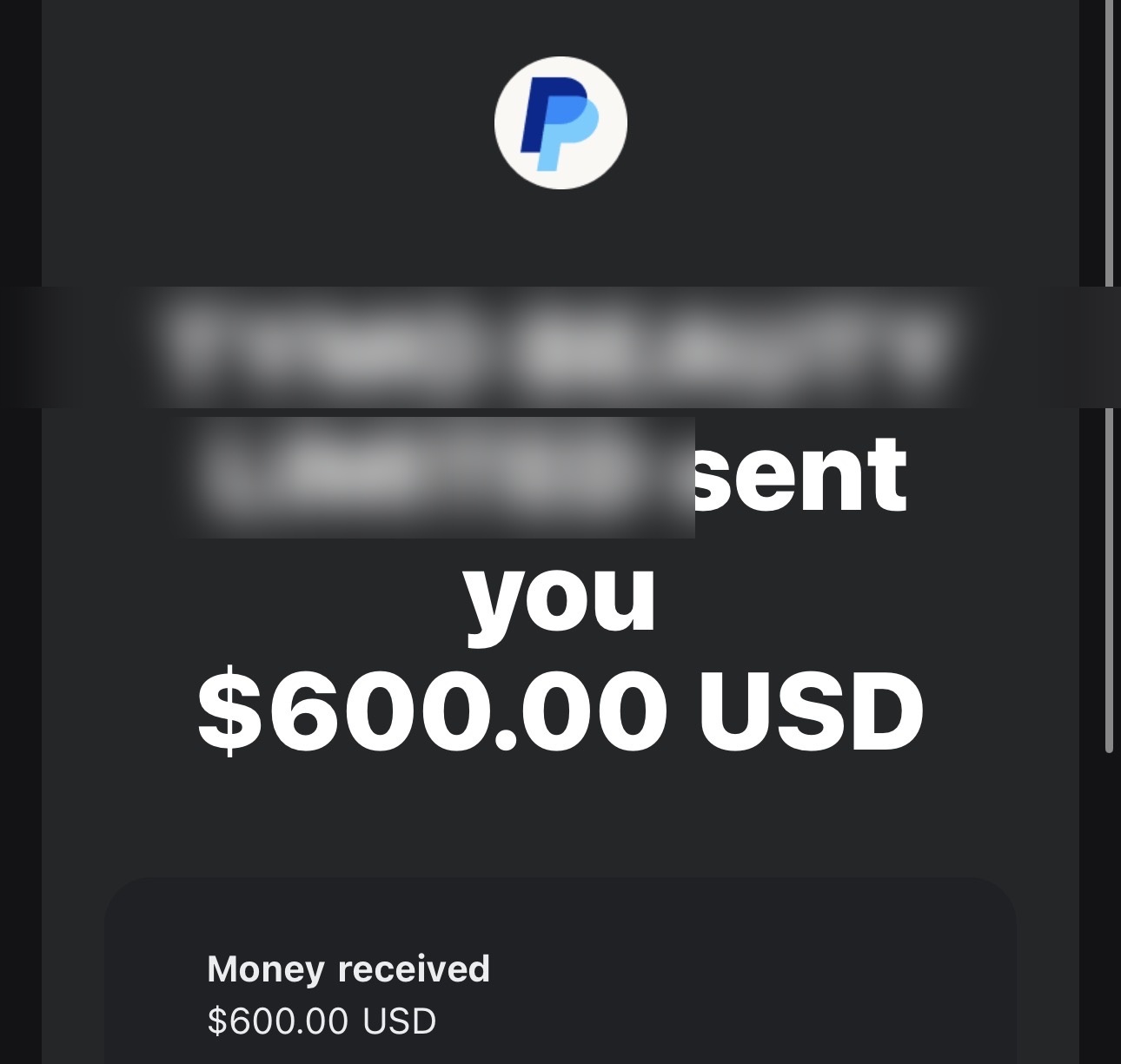PayPal payment of $600 received from a brand partnership